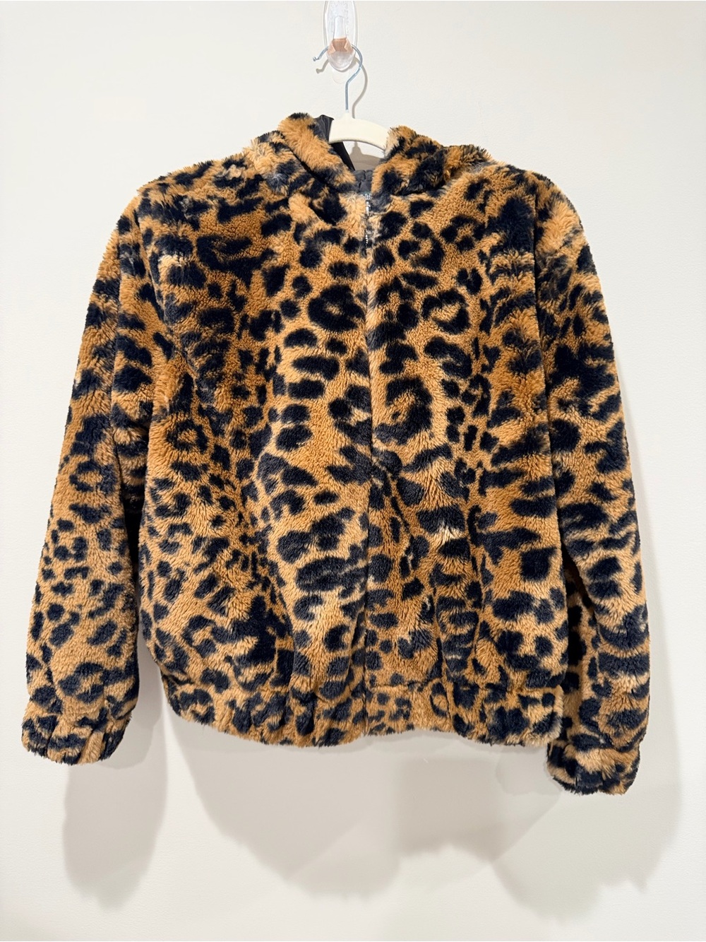 wild fable Leopard Faux Fur Hooded Jacket - Brown & Black with Ears Small